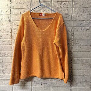 Binghamton Knitting Co. Vintage Orange V-Neck Knit Sweater | Large | USA Made